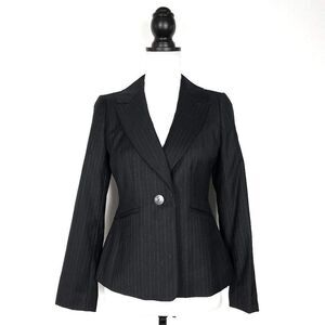 NEW NWT Ann Taylor Black & Blue Pinstripe Italian Fabric Blazer Jacket S…